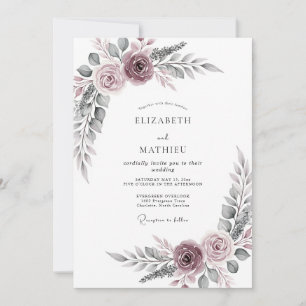 Staubiges Mauve Serene Florale Hochzeit Einladung