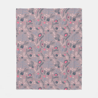 Staubiges Mauve- und Rosé-Blumenmuster mit Doodle- Fleecedecke