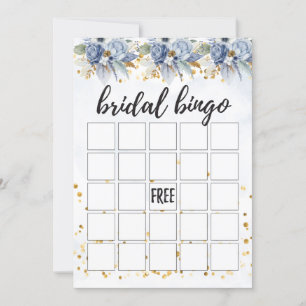 Staubiges Navy Blau Gold Pfingstrose Braut Bingo Einladung