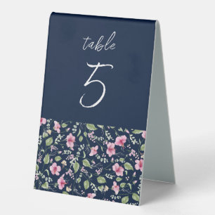 Staubiges Navy Blau Rosa Hibiskusblüten Hochzeitsd Tischaufsteller