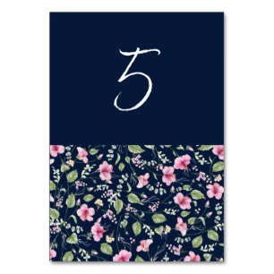 Staubiges Navy Blau Rosa Hibiskusblüten-Hochzeitsd Tischnummer