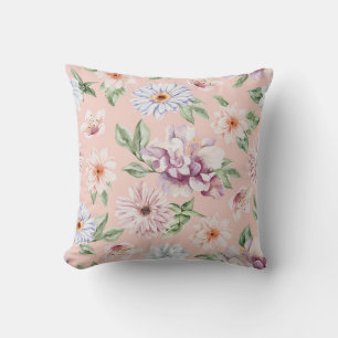 Staubiges Rosa Aquarell Lavendel und Pfirsich Flor Kissen