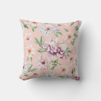 Staubiges Rosa Aquarell Lavendel und Pfirsich Flor Kissen