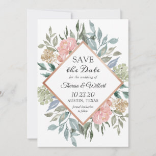 Staubiges Rosa Blaues Florales Hochzeit-Sparen Sie Save The Date