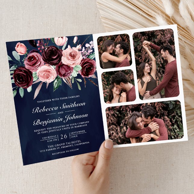 Staubiges Rosa Burgunder Blumen QR Code Marine Hoc Einladung (Von Creator hochgeladen)