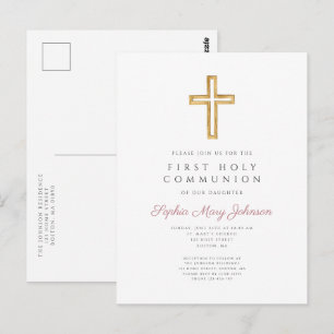 Staubiges Rosa Kreuz Religiöser Junge Erste Kommun Postkarte