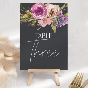 Staubiges Rosa Lila Blumen Hochzeit Tisch Nummer Tischnummer
