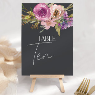 Staubiges Rosa Lila Blumen Hochzeit Tischnummer