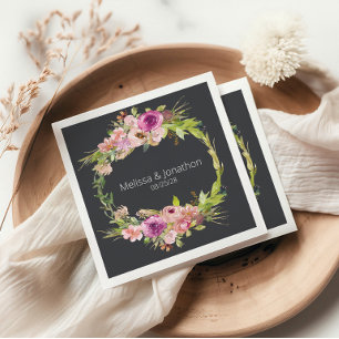 Staubiges Rosa Lila Blumen Romantische Hochzeit Serviette