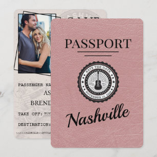 Staubiges Rosa Nashville Reisepass Save The Date