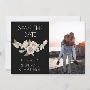 Staubiges Rosa Pfirsich Botanisches Foto Schwarze  Save The Date