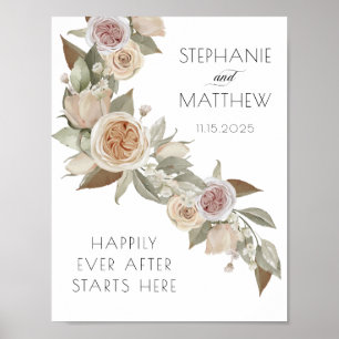 Staubiges Rosa Pfirsich Fließendes Botanisches Flo Poster