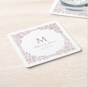 Staubiges Rosa Vintage-Rahmen Elegantes Hochzeitsm Rechteckiger Pappuntersetzer