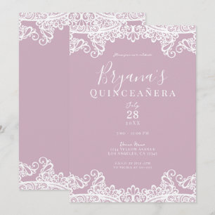 Staubiges Rosa Weiße Spitze Elegante Quinceañera-P Einladung