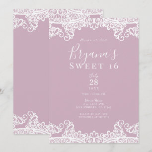 Staubiges Rosa & Weiße Spitze Elegante Sweet 16 Pa Einladung