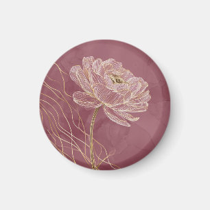 Staubiges Roségold Florale Linienkunst Elegant Magnet