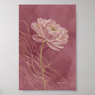 Staubiges Roségold Florale Linienkunst Minimalisti Poster