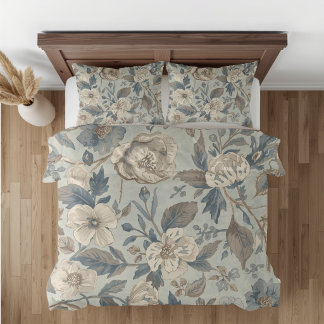 Staubiges Teal Blau Braun Beige Farmhouse Blumenmu Kissenbezug