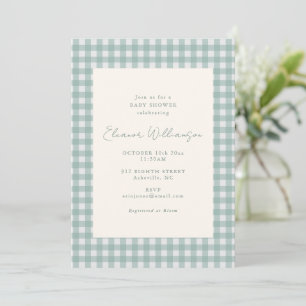 Staubiges Teal-Gingham Klassische elegante Babypar Einladung