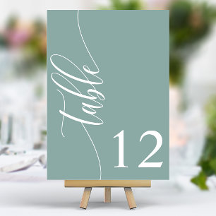 Staubiges Türkis Moderne Kalligrafie Hochzeit Tischnummer