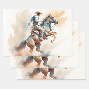 Staubiges Western-Wasserfarbenbild „Bucking Bronco Geschenkpapier Set