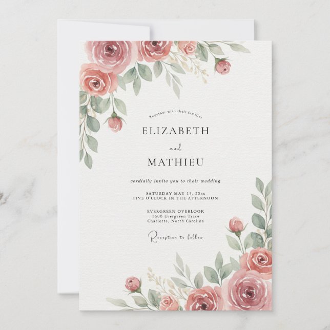 Staubrosa Blätterhochzeit Einladung (Vorderseite)