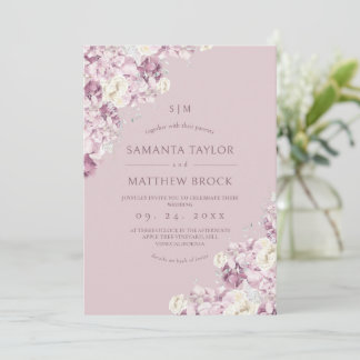 Staubrosa Blumen ⎮Elegante All-in-One-Hochzeit Einladung