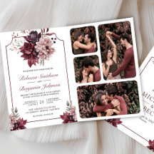 Staubrosa Burgunder Blumenrahmen QR-Code Hochzeit