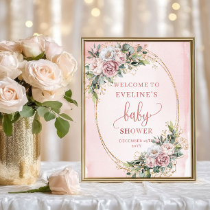 Staubrosa Eukalyptus Willkommen Baby Shower Poster