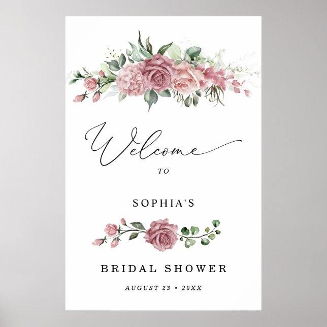 Staubrosa Florale Hochzeitsdusche Begrüßung Poster (Vorne)
