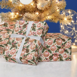 Staubrosa goldener Weihnachtsschmuck Tannenzweig Geschenkpapier