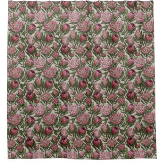 Staubrosa grüne Protea-Blumenstickerei Duschvorhang