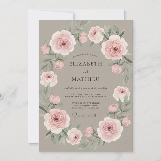 Staubrosa Kranz Hochzeit Einladung (Vorderseite)
