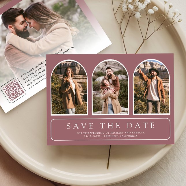 Staubrosa Minimale Bögen Foto QR-Code Hochzeit Save The Date (Von Creator hochgeladen)