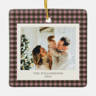 Staubrosa Oliven-Gingham Familienfoto Personalisie Keramikornament