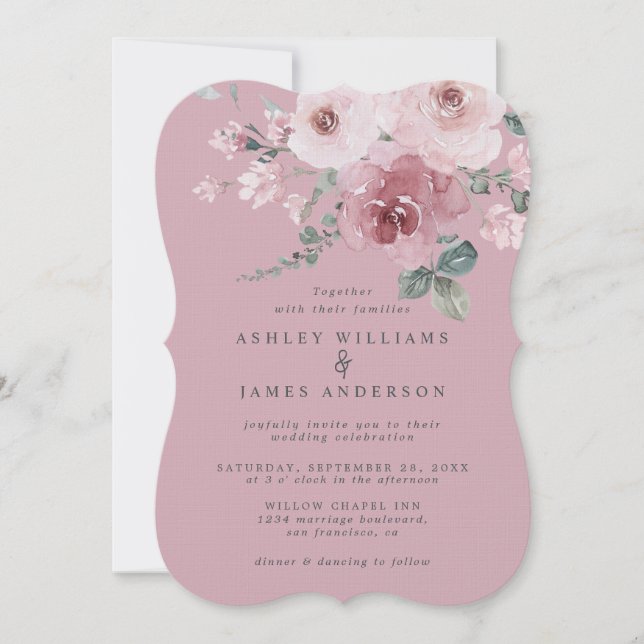 Staubrosa Rosen gebleichtes Mauve Hochzeit Einladung (Vorderseite)