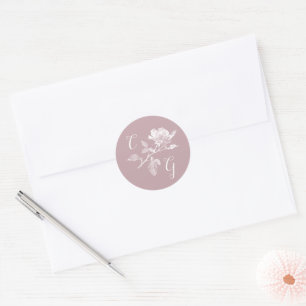 Staubrosa Rosenliniengrafik-Monogramm-Hochzeit Runder Aufkleber