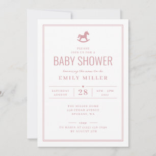 Staubrosa Schaukelpferd Mädchen Baby Shower Einladung