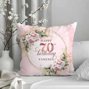 Staubrosa schimmernder Blumenkissen 70. Geburtstag Kissen