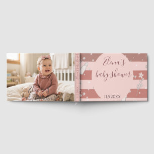 Staubrosa Streifen Foto Baby Mädchen Dusche Gästebuch
