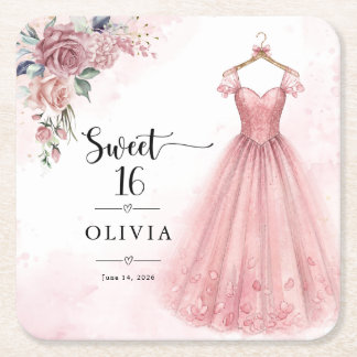 Staubrosa Sweet 16 Blumenkleid Papier-Getränkeunte Rechteckiger Pappuntersetzer