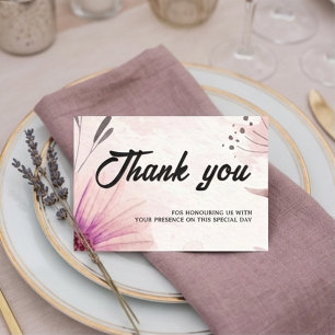 Staubrosa und Mauve-Aquarell-Blumenhochzeit Dankeskarte