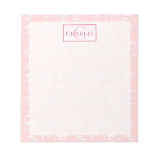 Staubrosa Weiße Blüten, Individuelles Monogramm Hu Notizblock