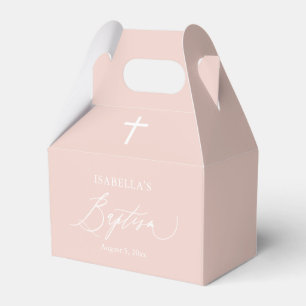 Staubrosa weiße Kreuz Mädchen Tauf Geschenkbox Geschenkschachtel