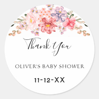 Staubrosafarbene Blumen-Baby-Shower-Dankeschön-Kla Runder Aufkleber