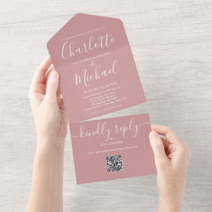Staubrosafarbenes QR-Code-Script Minimalistische H All In One Einladung