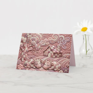 Staubrosafarbenes reizendes quiltartiges Kuh-Patch Karte