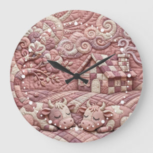 Staubrosafarbenes, reizvolles, quiltartiges Kuh-Pa Große Wanduhr