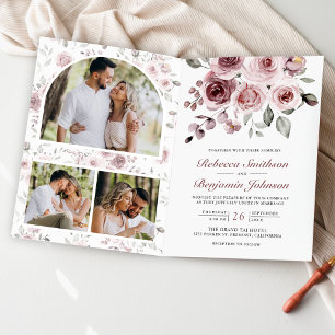 Staubrosen in Rosa Alles in Einem QR-Code Hochzeit Einladung