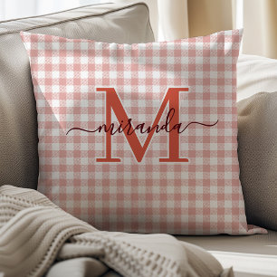 Staubrote karierte Zierkissen mit Monogramm